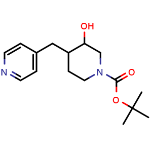 Chemical structure of tert-Butyl 3-hydroxy-4-(pyridin-4-ylmethyl)piperidine-1-carboxylate , AChemBlock AD263399