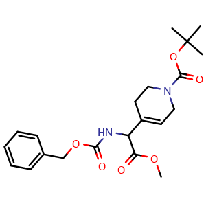 Chemical structure of tert-Butyl 4-(1-((benzyloxycarbonyl)amino)-2-methoxy-2-oxoethyl)-5,6-dihydropyridine-1(2H)-carboxylate , AChemBlock AD263410