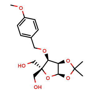 Chemical structure of 3-O-(4-Methoxybenzyl)-4-C-hydroxymethyl-1,2-O-isopropylidine-alpha-D-ribofuranose , CAS 225233-47-6, AChemBlock AD263424