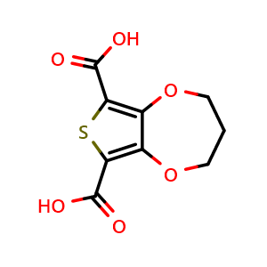 Chemical structure of 3,4-Dihydro-2H-thieno[3,4-b][1,4]dioxepine-6,8-dicarboxylic acid , CAS 177364-98-6, AChemBlock AD263427