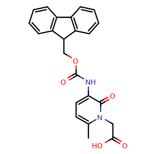 Chemical structure of 2-[3-(9H-fluoren-9-ylmethoxycarbonylamino)-6-methyl-2-oxopyridin-1-yl]acetic acid , CAS 1076196-99-0, AChemBlock AD263442