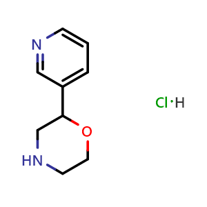 Chemical structure of 2-(Pyridin-3-yl)morpholine hydrochloride , CAS 1251032-79-7, AChemBlock AD263444
