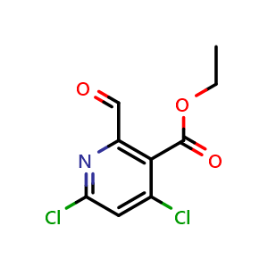 Chemical structure of Ethyl 4,6-dichloro-2-formylnicotinate , CAS 1390657-38-1, AChemBlock AD263460