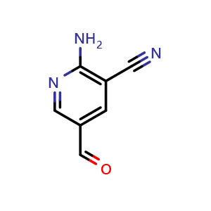Chemical structure of 2-Amino-5-formylnicotinonitrile , CAS 1211525-18-6, AChemBlock AD263487