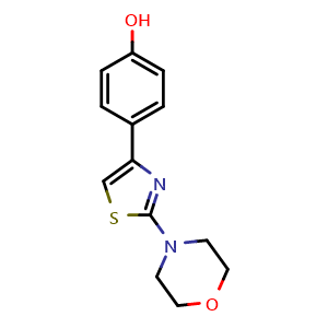 Chemical structure of 4-(2-Morpholinothiazol-4-yl)phenol , CAS 145889-64-1, AChemBlock AD263505