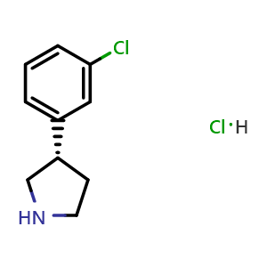 Chemical structure of (S)-3-(3-Chlorophenyl)pyrrolidine hydrochloride , CAS 1384268-48-7, AChemBlock AD263525