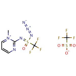 Chemical structure of 2-((Azido(oxo)(trifluoromethyl)-l6-sulfanylidene)amino)-1-methylpyrimidin-1-ium trifluoromethanesulfonate , CAS 3048437-43-7, AChemBlock AD263558