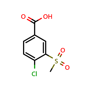 Chemical structure of 4-Chloro-3-(methylsulfonyl)benzoic acid , CAS 51522-07-7, AChemBlock AD263578