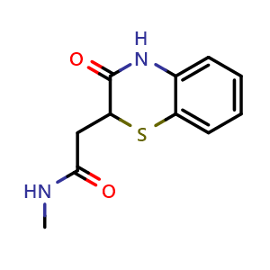 Chemical structure of N-Methyl-2-(3-oxo-3,4-dihydro-2H-1,4-benzothiazin-2-yl)acetamide , CAS 10320-48-6, AChemBlock AD263600
