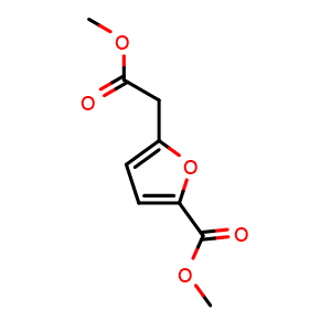 Chemical structure of Methyl 5-(2-methoxy-2-oxoethyl)furan-2-carboxylate , CAS 1087784-37-9, AChemBlock AD263621