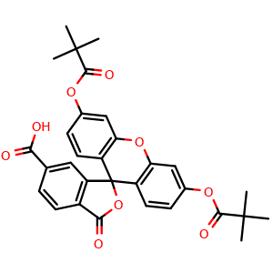 Chemical structure of 6- Carboxyfluorescein dipivalate , CAS 192374-17-7, AChemBlock AD263657