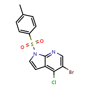 Chemical structure of 5-Bromo-4-chloro-1-(toluene-4-sulfonyl)-1H-pyrrolo[2,3-b]pyridine , CAS 1596337-81-3, AChemBlock AD263713