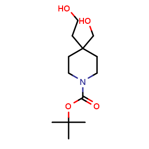 Chemical structure of 4-(2-Hydroxy-ethyl)-4-hydroxymethyl-piperidine-1-carboxylic acid tert-butyl ester , CAS 236406-38-5, AChemBlock AD263717
