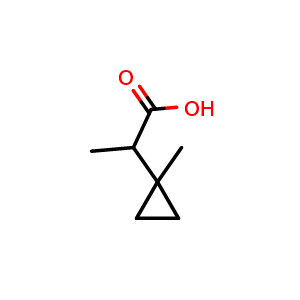 Chemical structure of 2-(1-Methyl-cyclopropyl)-propionic acid , CAS 1479431-40-7, AChemBlock AD263752