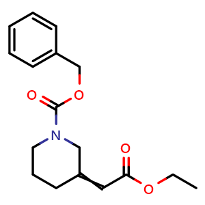 Chemical structure of Benzyl 3-(2-ethoxy-2-oxoethylidene)piperidine-1-carboxylate , CAS 2304288-09-1, AChemBlock AD263792