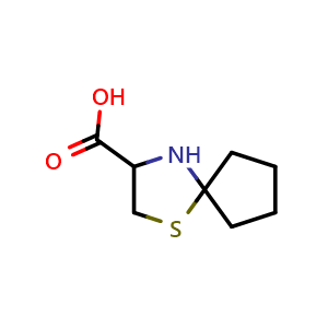 Chemical structure of 1-Thia-4-azaspiro[4.4]nonane-3-carboxylic acid , CAS 804425-95-4, AChemBlock AD263807