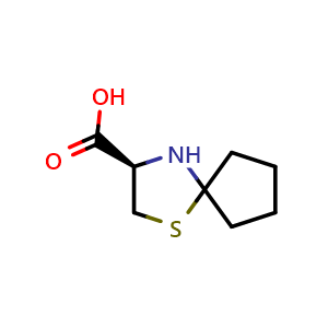 Chemical structure of (R)-1-Thia-4-azaspiro[4.4]nonane-3-carboxylic acid , CAS 72744-86-6, AChemBlock AD263808