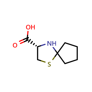 Chemical structure of (S)-1-Thia-4-azaspiro[4.4]nonane-3-carboxylic acid , CAS 1689940-65-5, AChemBlock AD263809