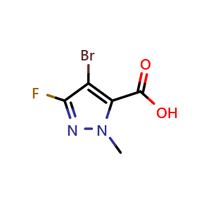 Chemical structure of 4-bromo-3-fluoro-1-methyl-1H-pyrazole-5-carboxylic acid , CAS 2383445-89-2, AChemBlock AD263827