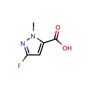 Chemical structure of 3-fluoro-1-methyl-1H-pyrazole-5-carboxylic acid , CAS 1779822-48-8, AChemBlock AD263828