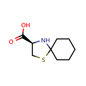 Chemical structure of (R)-1-thia-4-azaspiro[4.5]decane-3-carboxylic acid , CAS 1010-28-2, AChemBlock AD263835