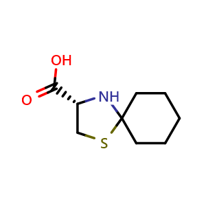 Chemical structure of (S)-1-thia-4-azaspiro[4.5]decane-3-carboxylic acid , CAS 303050-98-8, AChemBlock AD263836
