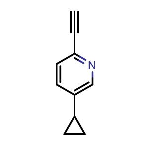Chemical structure of 5-Cyclopropyl-2-ethynylpyridine , CAS 1824338-70-6, AChemBlock AD263881
