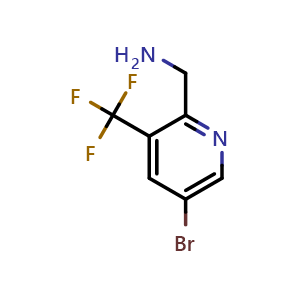 Chemical structure of (5-Bromo-3-(trifluoromethyl)pyridin-2-yl)methanamine , CAS 1416768-36-9, AChemBlock AD263893