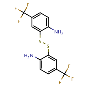 Chemical structure of 2,2'-Disulfanediylbis(4-(trifluoromethyl)aniline) , CAS 2230668-52-5, AChemBlock AD263908