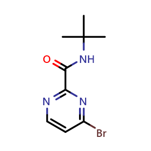 Chemical structure of 4-Bromo-pyrimidine-2-carboxylicacidtert-butylamide , AChemBlock AD263914