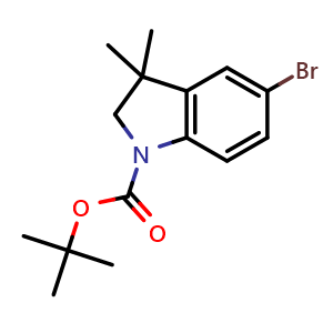 Chemical structure of tert-butyl 5-bromo-3,3-dimethylindoline-1-carboxylate , CAS 1262409-50-6, AChemBlock AD265843