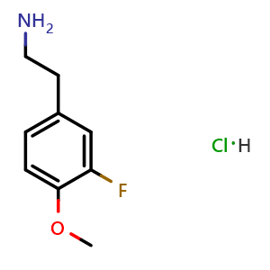 Chemical structure of 2-(3-fluoro-4-methoxyphenyl)ethan-1-amine hydrochloride , CAS 7574-01-8, AChemBlock AD265851