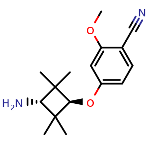 Chemical structure of 4-{[(2r,4r)-2-Amino-1,1,3,3-tetramethylcyclobut-4-yl]oxy}-2-methoxybenzene-1-carbonitrile , CAS 2243884-22-0, AChemBlock AD265875