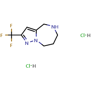 Chemical structure of 2-(Trifluoromethyl)-5,6,7,8-tetrahydro-4H-pyrazolo[1,5-a][1,4]diazepine dihydrochloride , CAS 2517592-55-9, AChemBlock AD265882