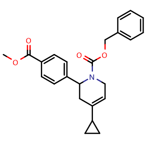 Chemical structure of Methyl 4-{1-[(benzyloxy)carbonyl]-4-cyclopropyl-1,2,3,6-tetrahydropyridin-2-yl}benzoate , CAS 2797067-44-6, AChemBlock AD265885