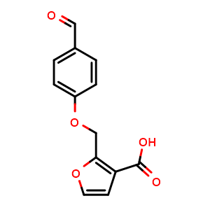 Chemical structure of 2-[(4-Formylphenoxy)methyl]furan-3-carboxylic acid , CAS 1155071-55-8, AChemBlock AD265922