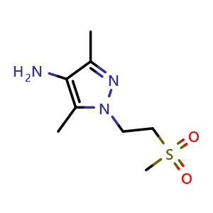 Chemical structure of 3,5-Dimethyl-1-[2-(methylsulfonyl)ethyl]-1H-pyrazol-4-amine , CAS 1183447-41-7, AChemBlock AD265926
