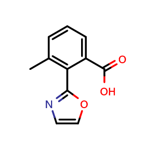 Chemical structure of 3-Methyl-2-(2-oxazolyl)benzoic acid , CAS 1628319-85-6, AChemBlock AD265985
