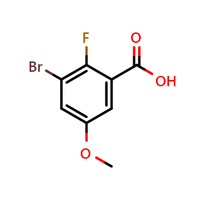 Chemical structure of 3-Bromo-2-fluoro-5-methoxybenzoic acid , CAS 1780077-72-6, AChemBlock AD265991