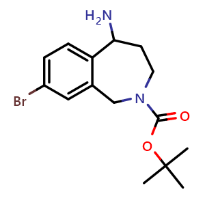 Chemical structure of 8-Bromo-2-Boc-2,3,4,5-tetrahydro-1H-benzo[c]azepin-5-amine , CAS 1798793-68-6, AChemBlock AD265997