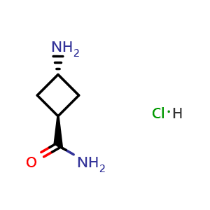 Chemical structure of trans-3-Aminocyclobutanecarboxamide hydrochloride , CAS 2031242-41-6, AChemBlock AD266010
