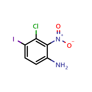 Chemical structure of 3-Chloro-4-iodo-2-nitroaniline , CAS 2090693-15-3, AChemBlock AD266015