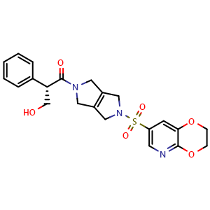 Chemical structure of (S)-1-[5-[(2,3-Dihydro-[1,4]dioxino[2,3-b]pyridin-7-yl)sulfonyl]-5,6-dihydropyrrolo[3,4-c]pyrrol-2(1H,3H,4H)-yl]-3-hydroxy-2-phenyl-1-propanone , CAS 2245053-57-8, AChemBlock AD266027