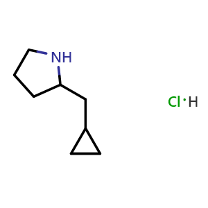 Chemical structure of 2-(Cyclopropylmethyl)pyrrolidine hydrochloride , CAS 2416236-28-5, AChemBlock AD266048
