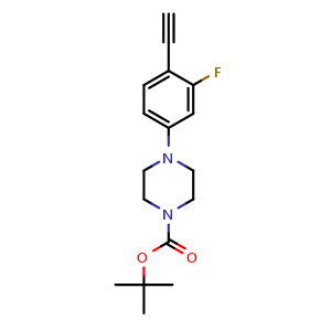 Chemical structure of 1-Boc-4-(4-ethynyl-3-fluorophenyl)piperazine , CAS 2758519-04-7, AChemBlock AD266069