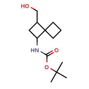 Chemical structure of [3-(Boc-amino)spiro[3.3]heptan-1-yl]methanol , CAS 2770487-79-9, AChemBlock AD266076