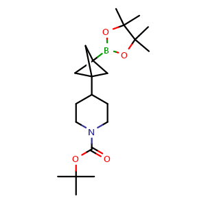 Chemical structure of 3-(1-Boc-4-piperidyl)bicyclo[1.1.1]pentane-1-boronic acid pinacol ester , CAS 2826263-67-4, AChemBlock AD266083