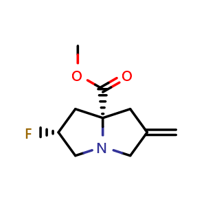 Chemical structure of Methyl (2R,7aR)-2-Fluoro-6-methylenehexahydro-1H-pyrrolizine-7a-carboxylate , CAS 2838077-23-7, AChemBlock AD266085