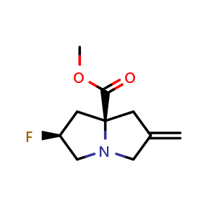 Chemical structure of Methyl (2S,7aS)-2-Fluoro-6-methylenehexahydro-1H-pyrrolizine-7a-carboxylate , CAS 2892510-95-9, AChemBlock AD266091