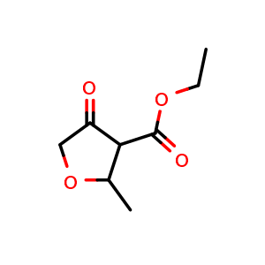 Chemical structure of Ethyl 2-Methyl-4-oxotetrahydrofuran-3-carboxylate , CAS 59623-24-4, AChemBlock AD266125